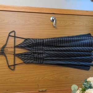 Tie up black and white striped dress